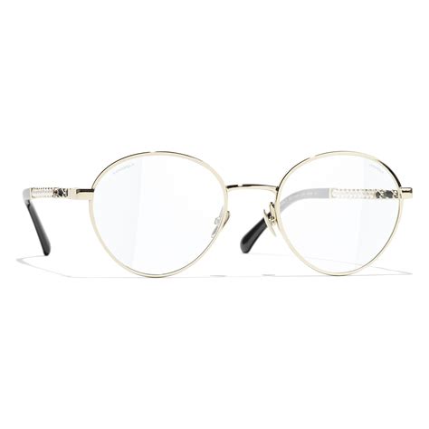 chanel sunglasses ch6090|Round Blue Light Glasses Metal & Glass Pearls Light Gold.